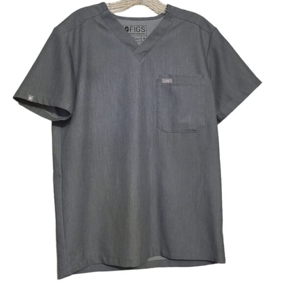 FIGS | Men's Gray Leon V-Neck One Double Pocket Scrubs Top (Size XS) - Picture 2 of 10